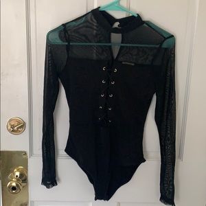 Black high neck mesh sleeve body suit. Size small